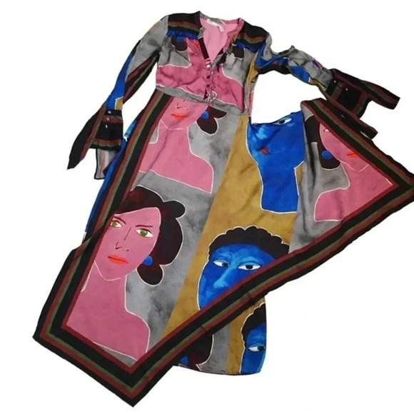 Zara Womens FW19 Campaign Collection Face Print Long Dress Multicolor Medium - Picture 4 of 14